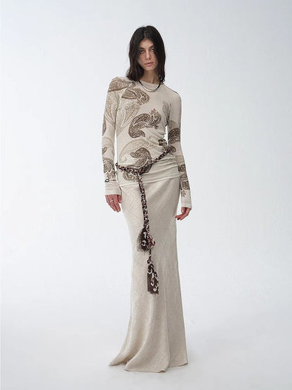 Retro bias-cut linen blended straight fishtail maxi skirt"Light and breezy"-1