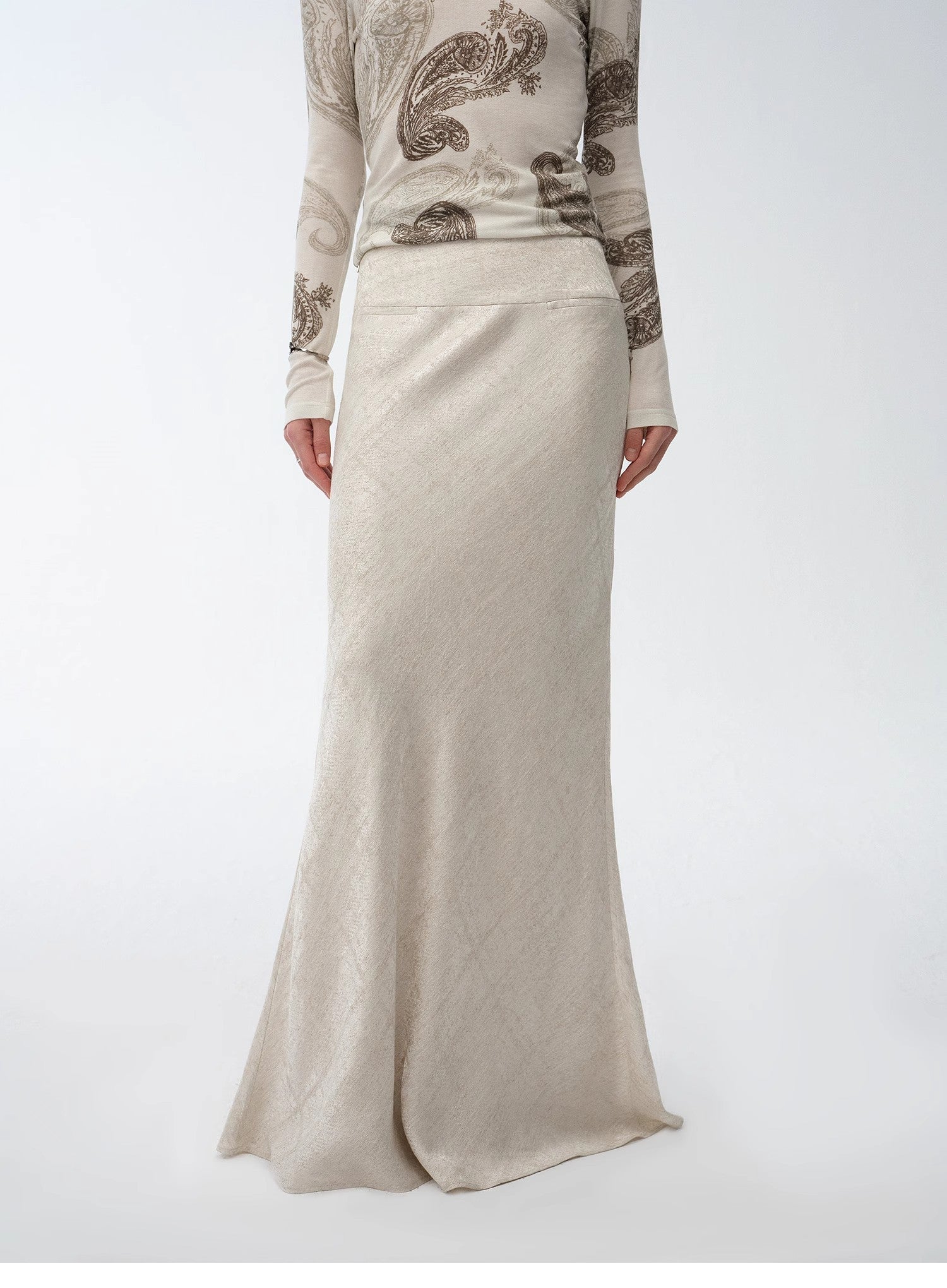Retro bias-cut linen blended straight fishtail maxi skirt"Light and breezy"-4