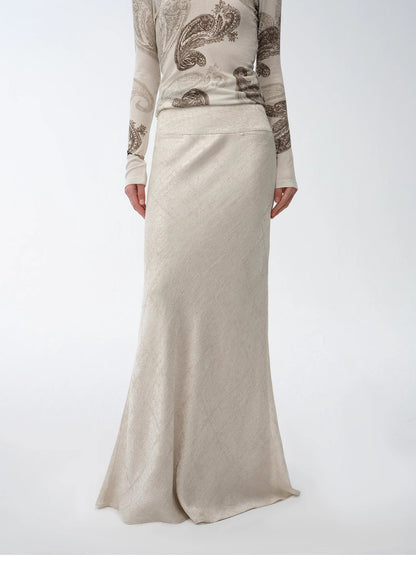 Retro bias-cut linen blended straight fishtail maxi skirt"Light and breezy"-4