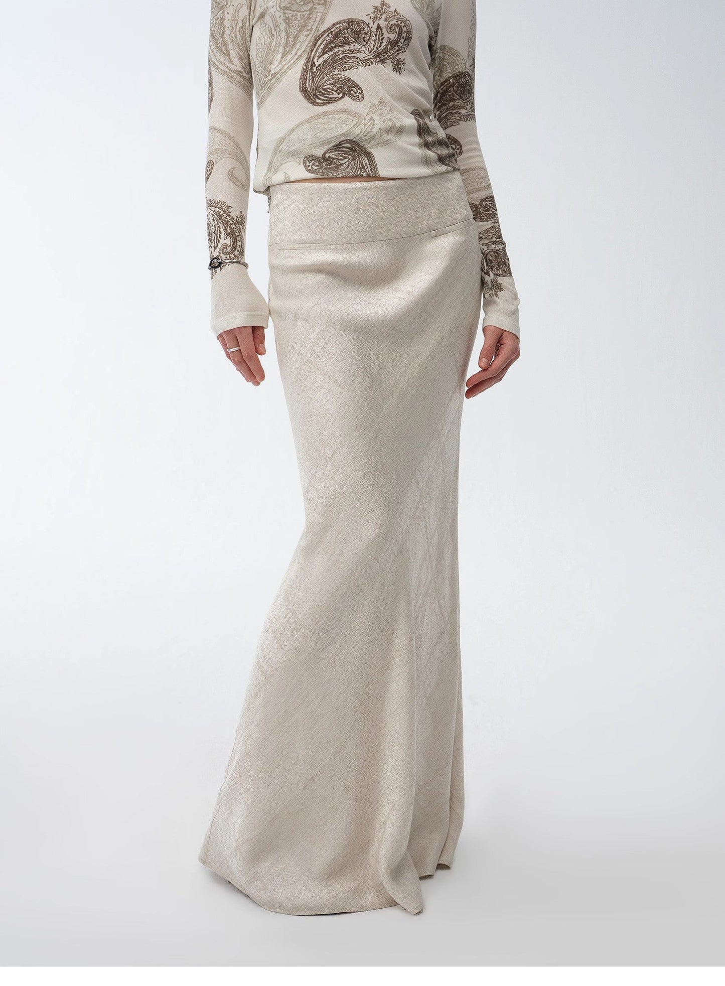 Retro bias-cut linen blended straight fishtail maxi skirt"Light and breezy"-2