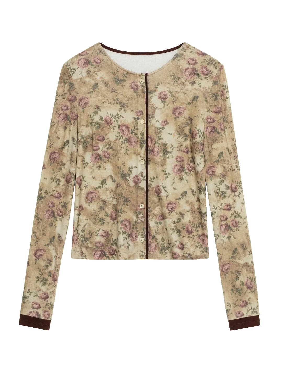 Original retro ethnic print Tencel Merino wool blend long-sleeved shirt"Senna Flower House"