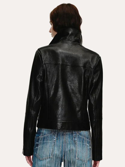 Firelady Fur Women’s Cropped Lambskin Leather Moto Jacket – Soft, Lightweight Fit