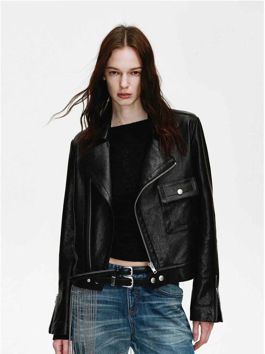 Firelady Fur Women’s Cropped Lambskin Leather Moto Jacket – Soft, Lightweight Fit
