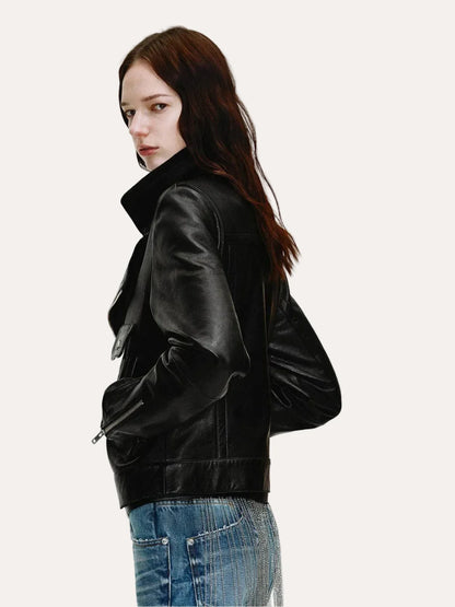 Firelady Fur Women’s Cropped Lambskin Leather Moto Jacket – Soft, Lightweight Fit