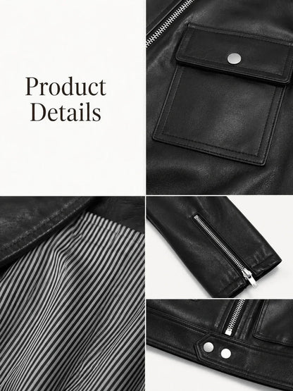 Firelady Fur Women’s Cropped Lambskin Leather Moto Jacket – Soft, Lightweight Fit