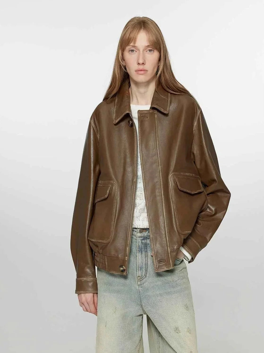 Firelady Fur Women's Vintage Brown Aviator Style Leather Jacket“South City Old Lane”