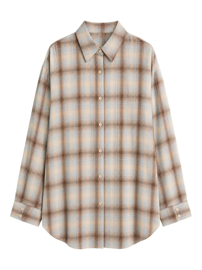 "Tea Grid" high-quality high-count cotton loose retro plaid shirt