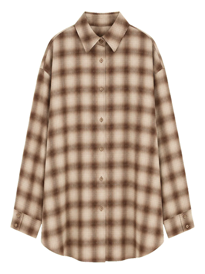 "Tea Grid" high-quality high-count cotton loose retro plaid shirt
