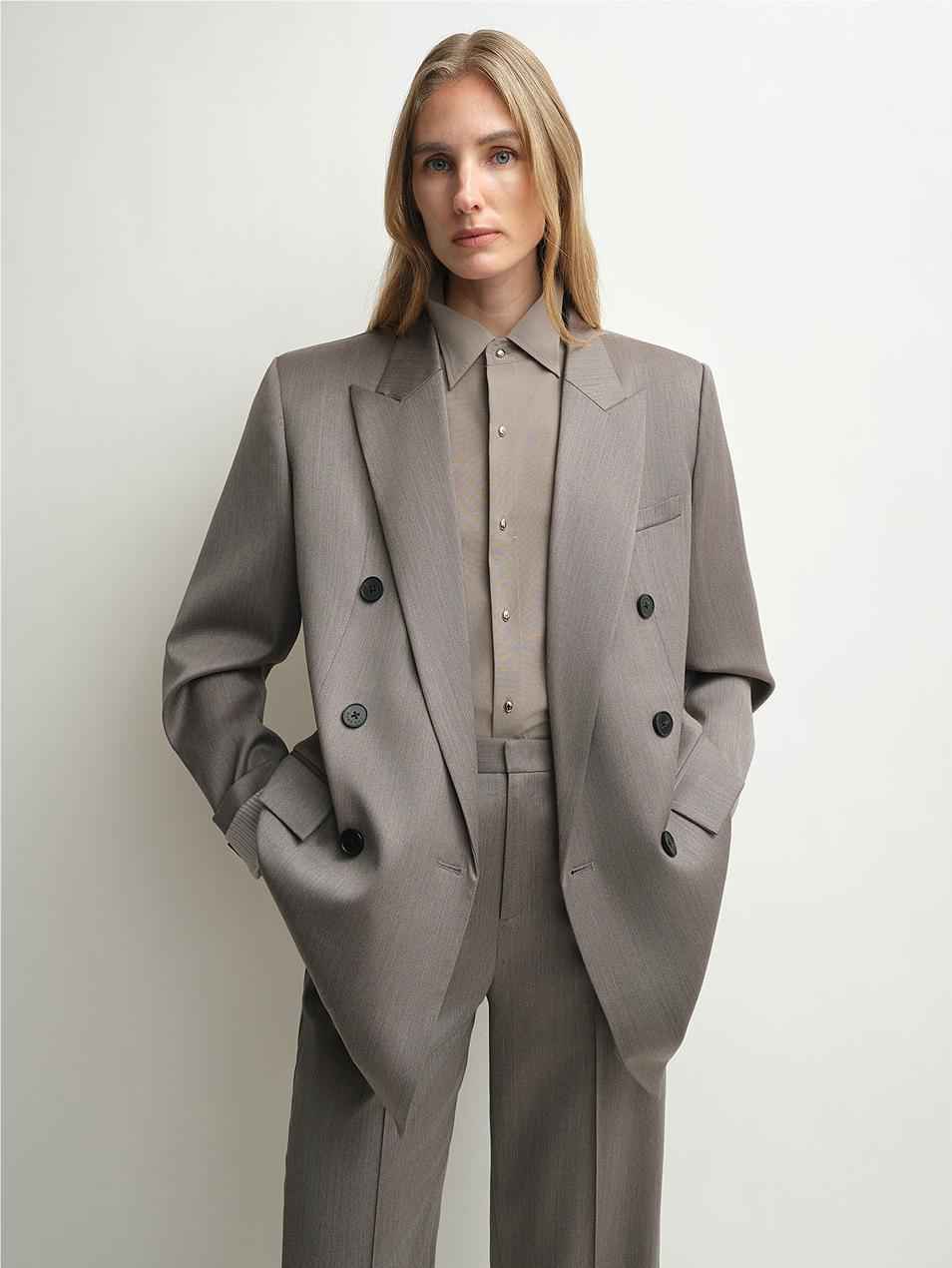 THE ARTM Women's Double-Breasted Wool Blazer - Peak Lapel Tuxedo Jacket-1