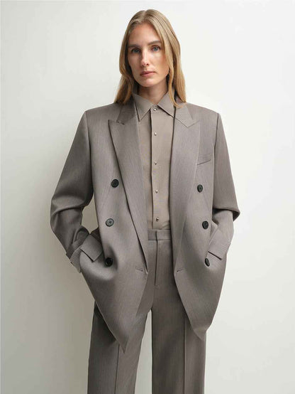 THE ARTM Women's Double-Breasted Wool Blazer - Peak Lapel Tuxedo Jacket-1