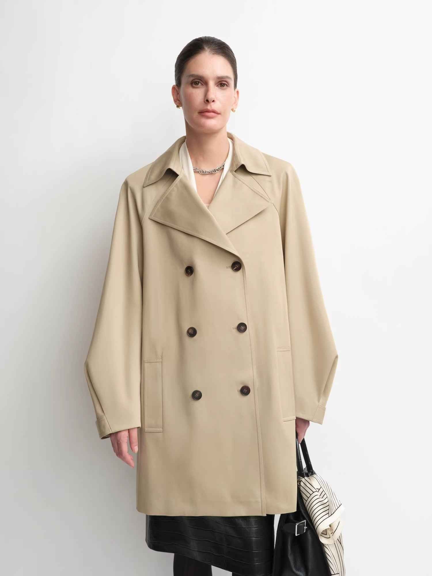 THE ARTM Women's Oversized Trench Coat - Double Breasted Wool Blend with Belt-2
