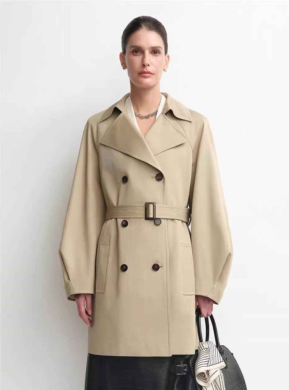 THE ARTM Women's Oversized Trench Coat - Double Breasted Wool Blend with Belt-1