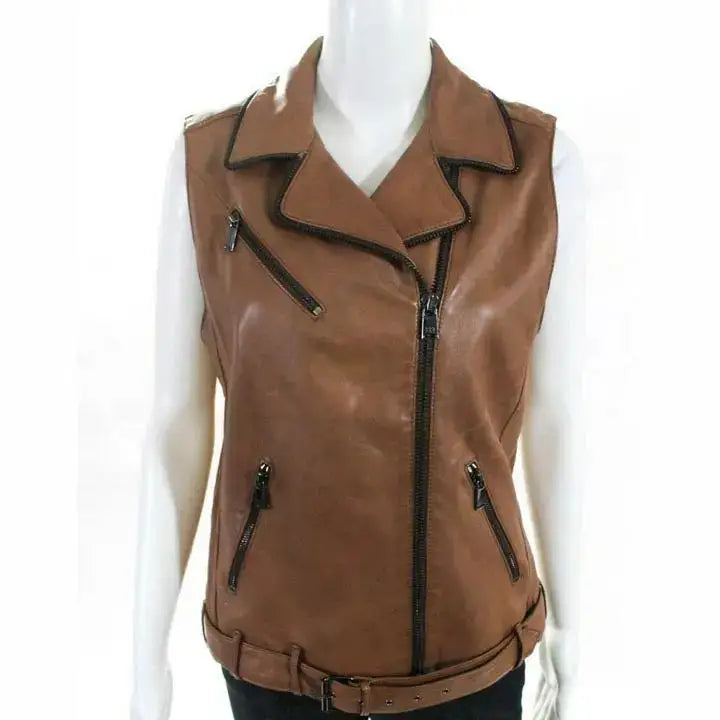 Women’s Belted Leather Motorcycle Vest