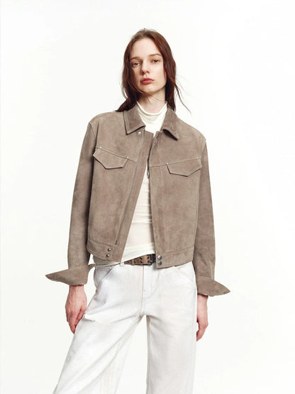 Women's imported first-layer suede sheepskin short autumn leather jacket